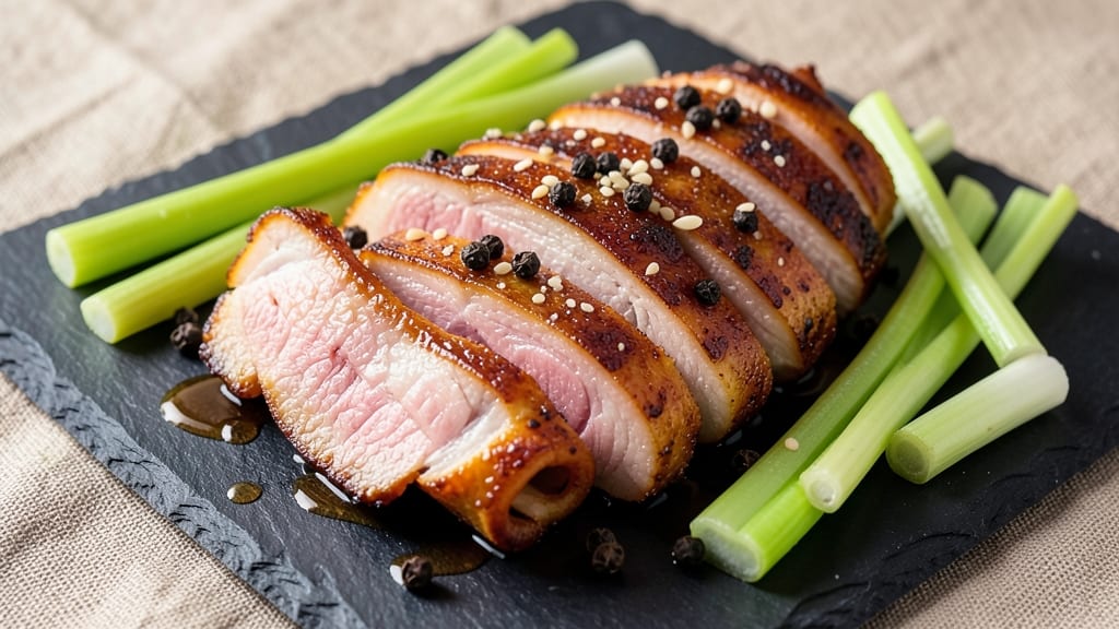Air Fryer Roast Pork Belly Recipe: Crispy Celery Crowns Over Savory Apple Gravy