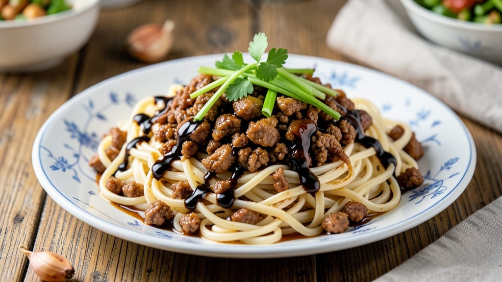 Minced Pork Dry Noodle Recipe: Crispy Celery Crowns Over Silky Noodles