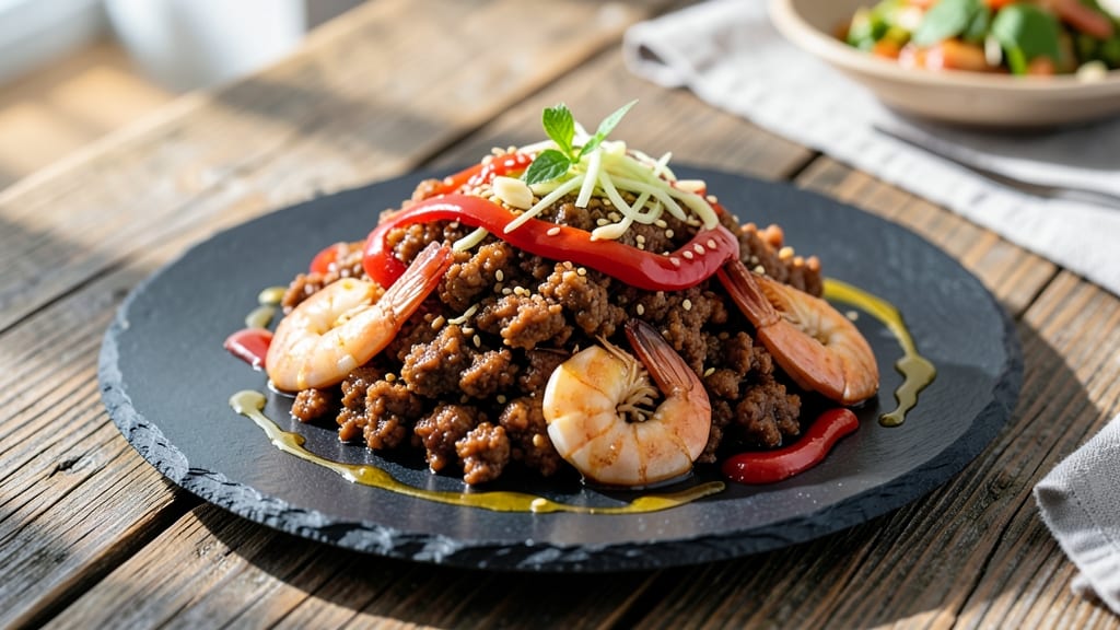 Minced Pork and Prawn Stir-Fry Recipe: Sweet-Chili Crunch With Silky Noodles