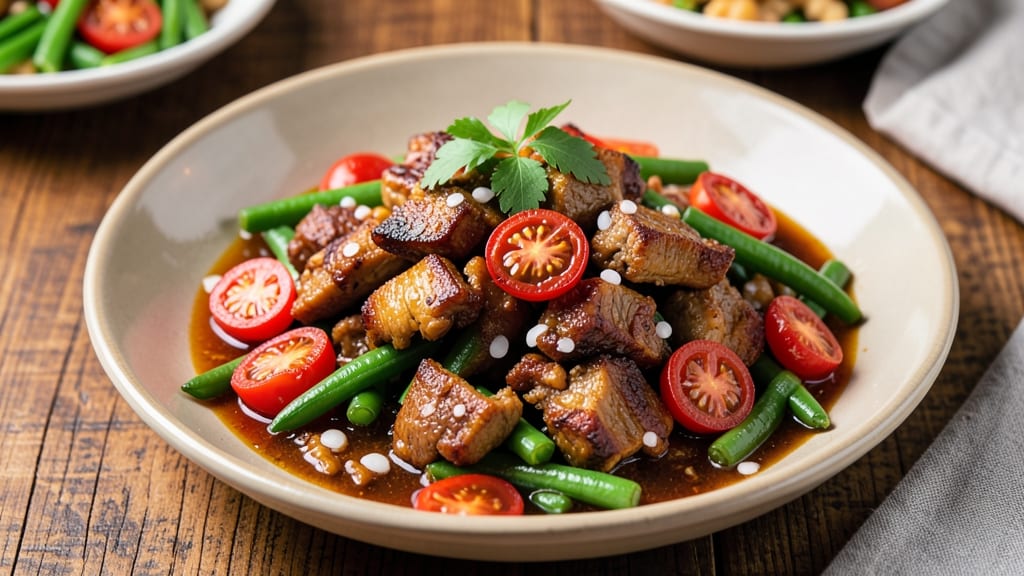 Adobong Sitaw With Ground Pork Recipe: Savory Tomato Sauce Hugging Crispy Pork Bites