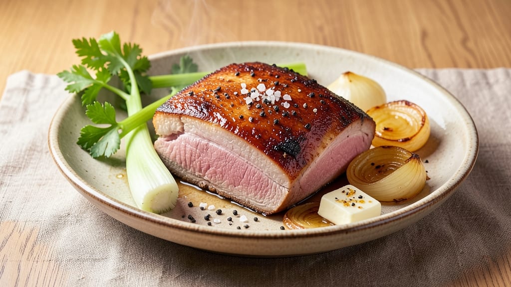 4-Pound Pork Roast Recipe: Celery Crown Crunch Over Rich Onion Gravy