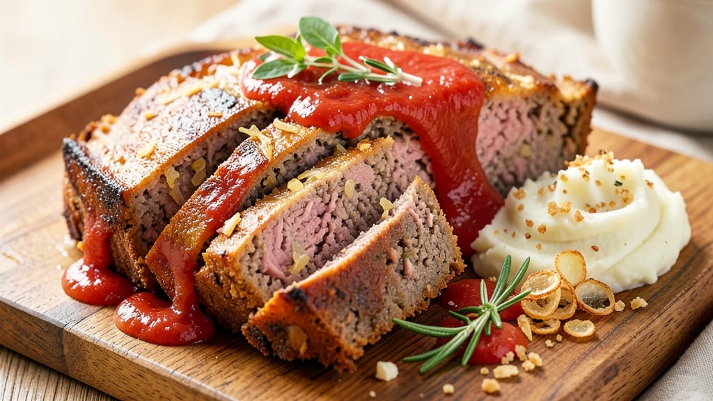 All Pork Meatloaf Recipe: Savory Celery Crown Topping With Juicy Pink Core
