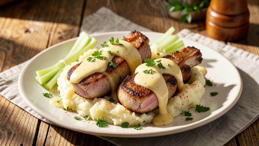 America's Test Kitchen Deviled Pork Chops Recipe: Celery Crown Crunch Over Savory Mustard Gravy