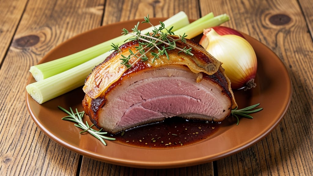 Alison Roman's Pork Shoulder Recipe: Celery Crown Crunch Over Herb-Infused Gravy