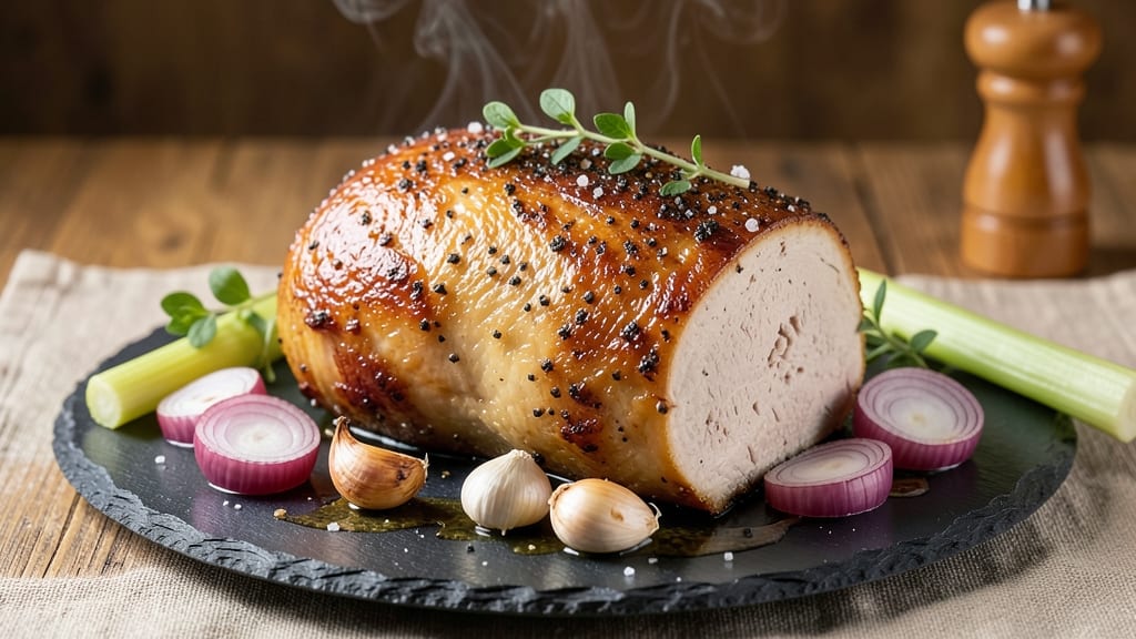 8 Lb Bone-In Pork Shoulder Roast Recipe Oven: Celery Crown Crunch Over Savory Onion Gravy