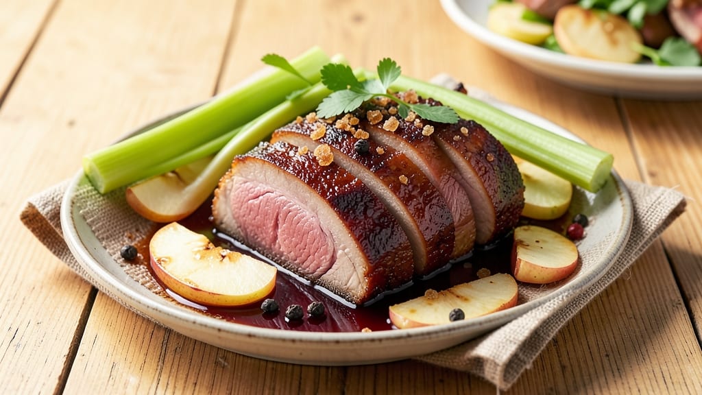 Apple Cider Pork Belly Recipe: Crispy Celery Crowns Over Spiced Cider Gravy