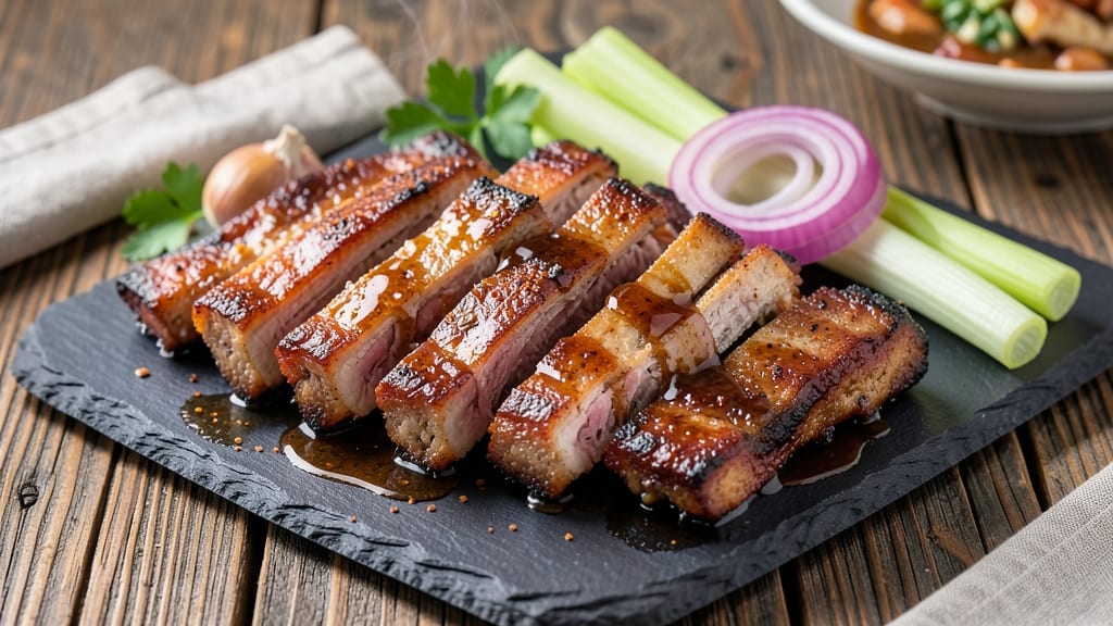 Air Fried Pork Ribs Recipe: Celery Crown Crunch Over Smoky Garlic Butter