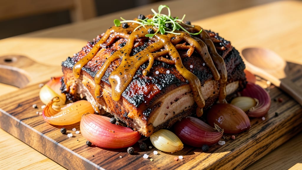 4 Rivers Pulled Pork Recipe: Smoky Celery Crown Crunch Over Herbed Gravy
