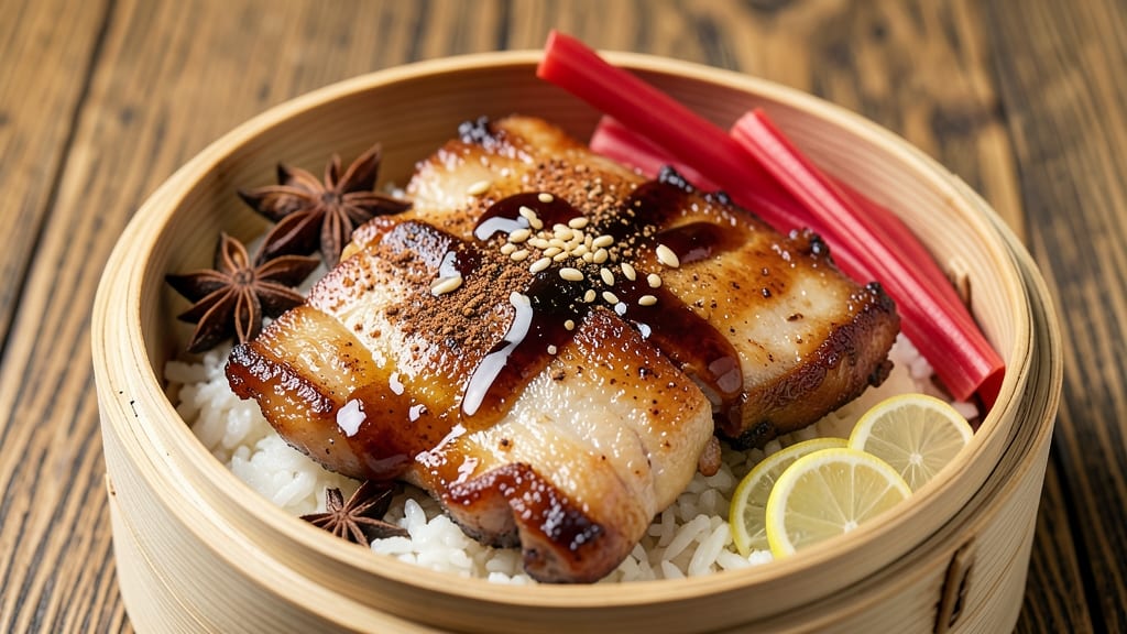 Asian Pork Jowl Recipe: Crispy Celery Crowns Over Savory Five-Spice Gravy